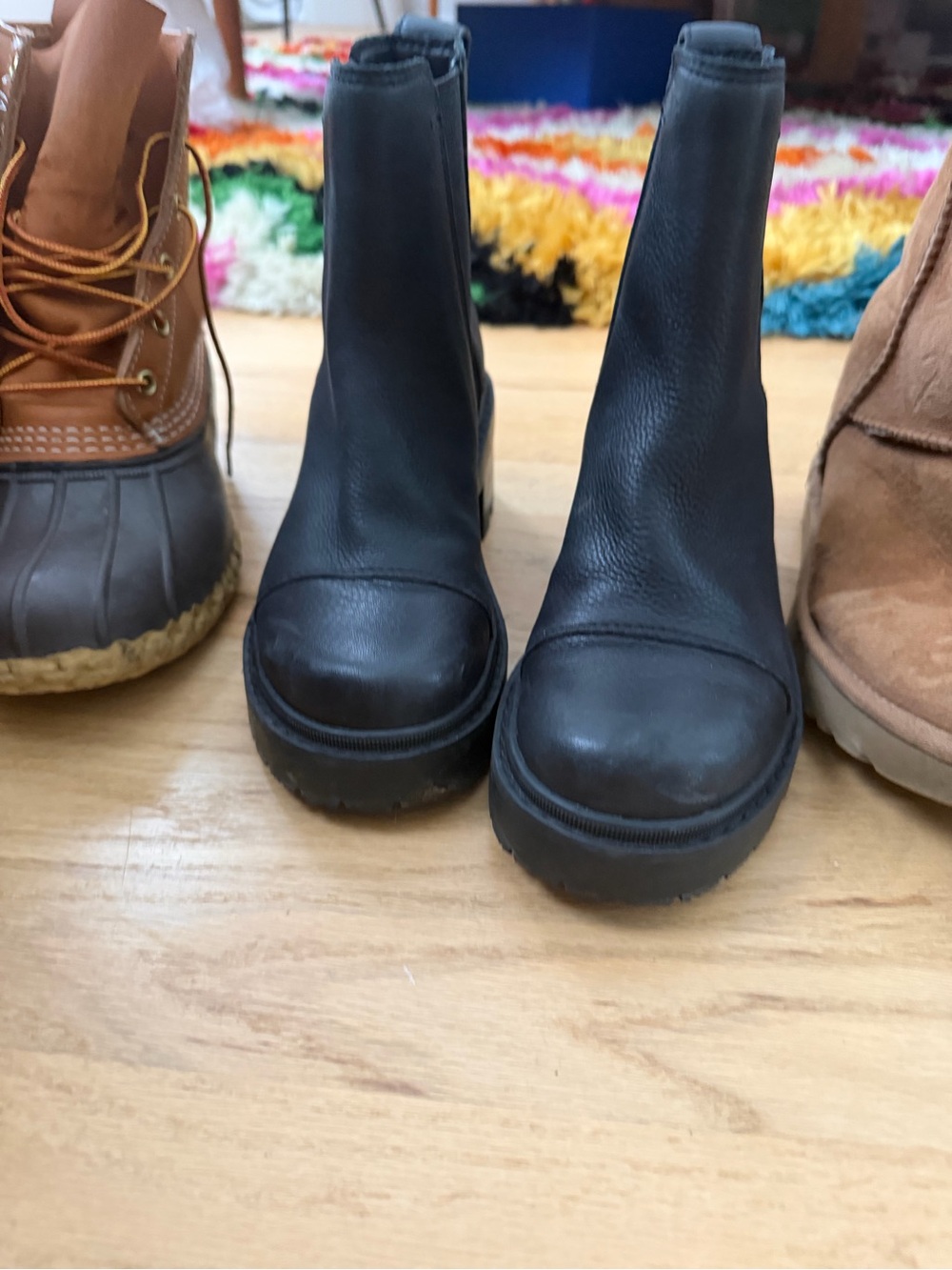 Sorel Black Leather Chelsea Rain Boots with Lug Sole